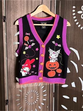 Hello Kitty X Kuromi Black & Purple Halloween Vest with Pumpkin buttons
